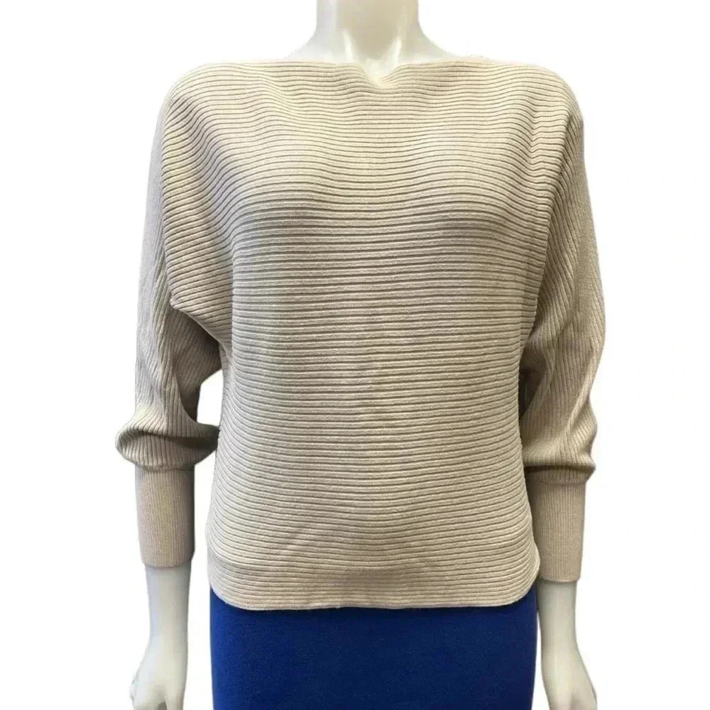 ONLY Knit Cream Tan Ribbed Ling Sleeve Sweater Size Medium
